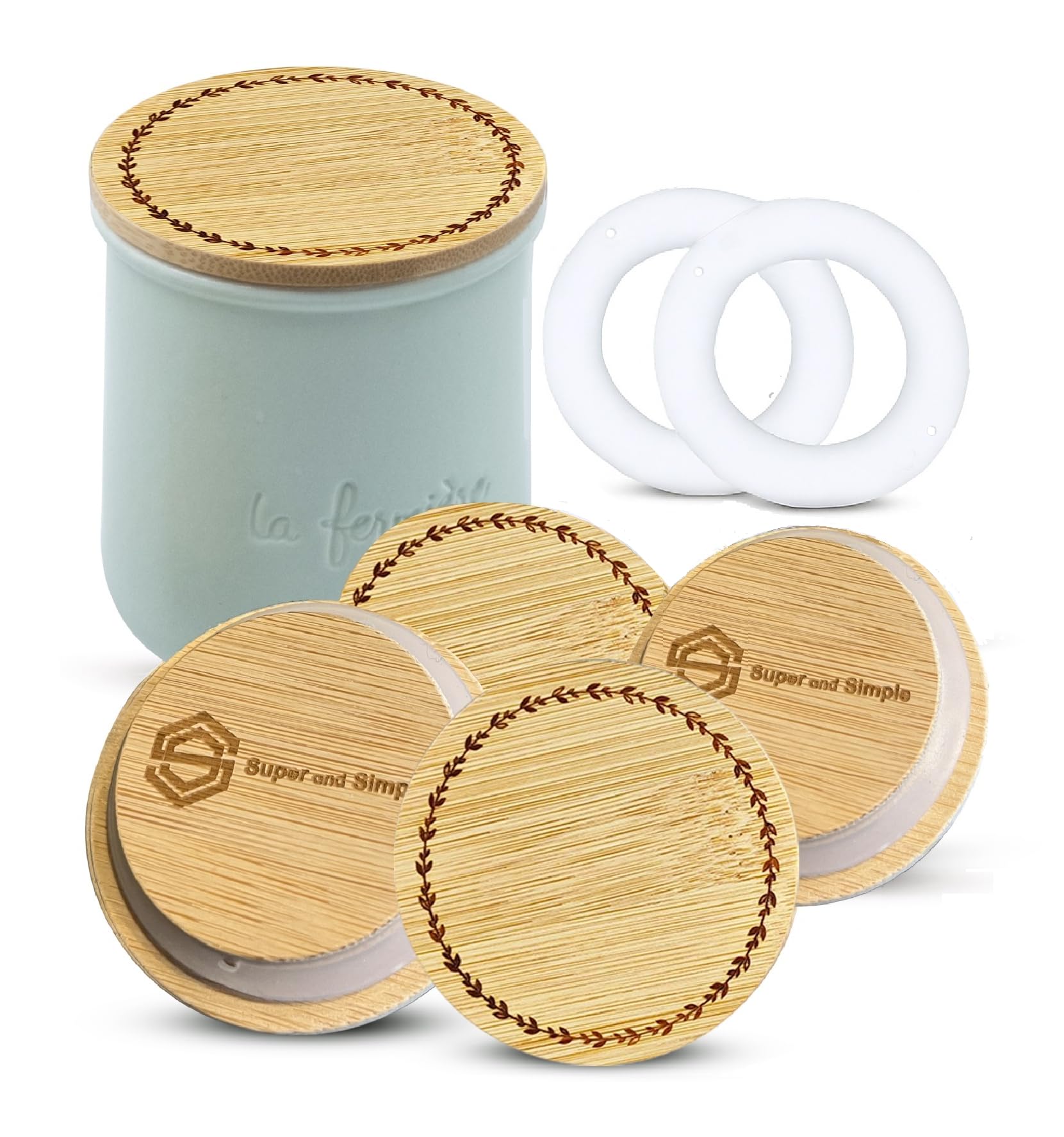 La Fermiere Yogurt Jar Lids | 4 or 12-Piece Sets | Bamboo Wood or