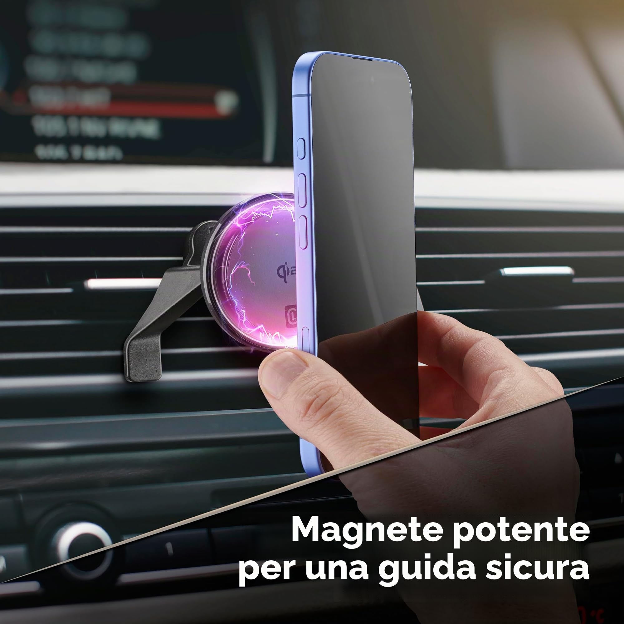 cellularline FREEZE MAG, Supporto Auto con Raffreddamento e Ricarica Wireless Magnetica Qi2 fino a 15W, Installazione su Parabrezza o Bocchette, Mag Ring Incluso, Compatibile con Smartphone Qi2