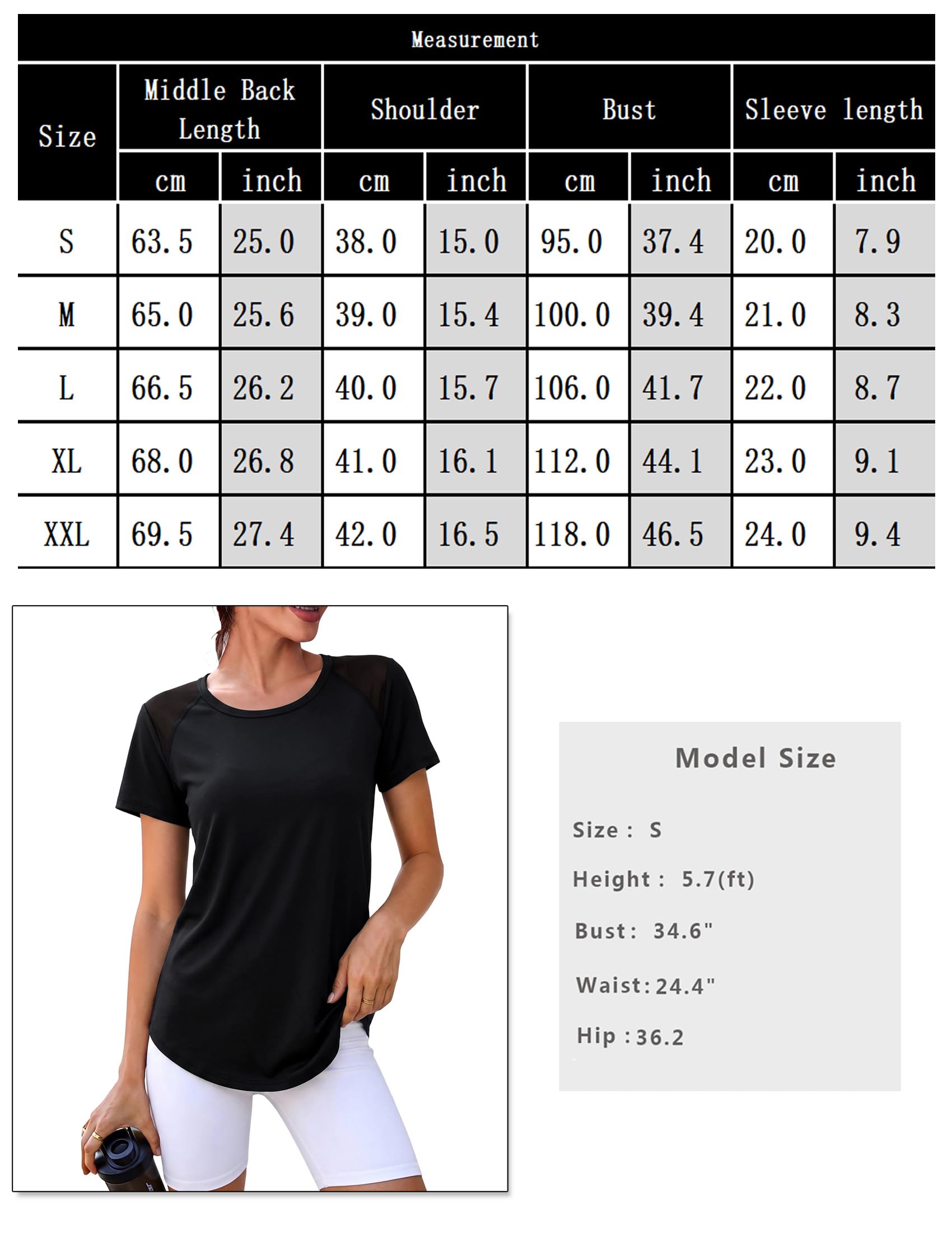 Camiseta Deportiva Mujer Manga Corta Cuello Redondo Camisetas Deporte Malla Trasera Secado Rápido y Transpirable Fitness Yoga Top