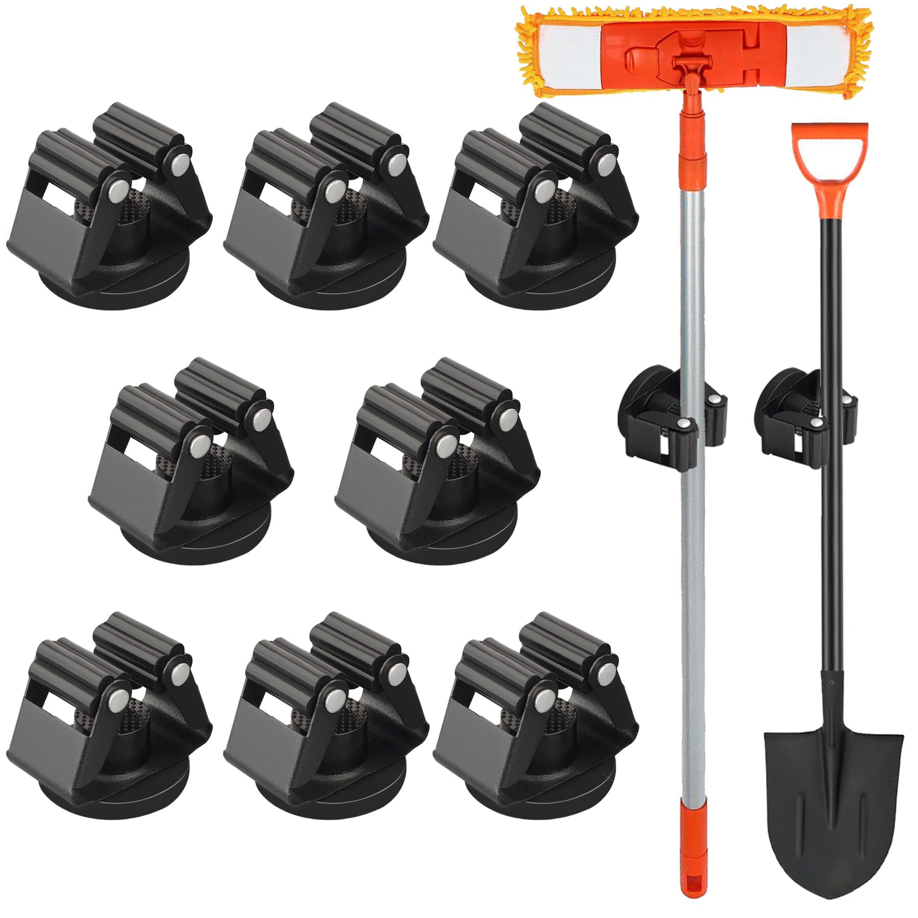 MUTUACTOR Magnetische Besenhalter, 8 Stück, rutschfest, magnetische Halterung, Aufbewahrung, Besenhalter mit Gummigriffen, 5,4 kg, strapazierfähig, magnetischer Werkzeughalter für Arbeit, Garage