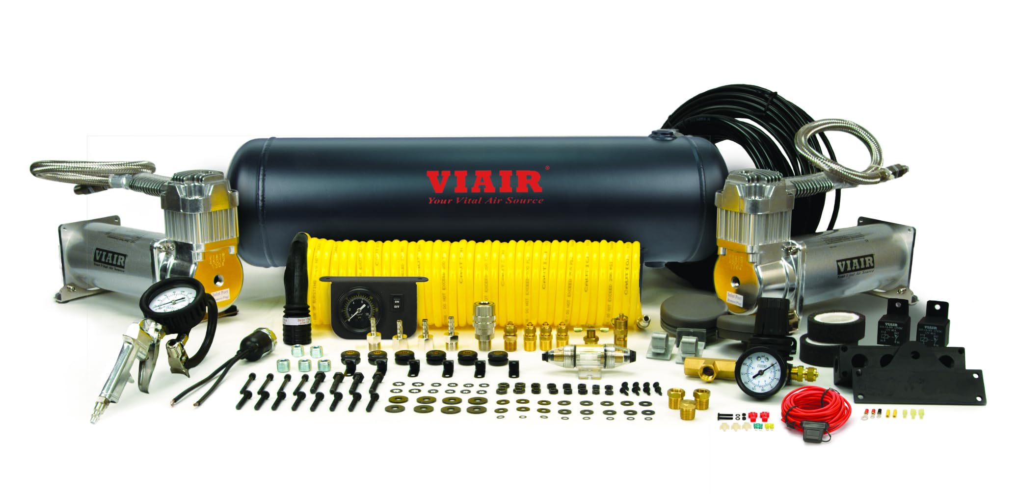 VIAIR20017 Dual Silver 450C Onboard Air System (3.28 CFM, 150 PSI, 44 Amp, 12V, 2.5 Gal. Tank)