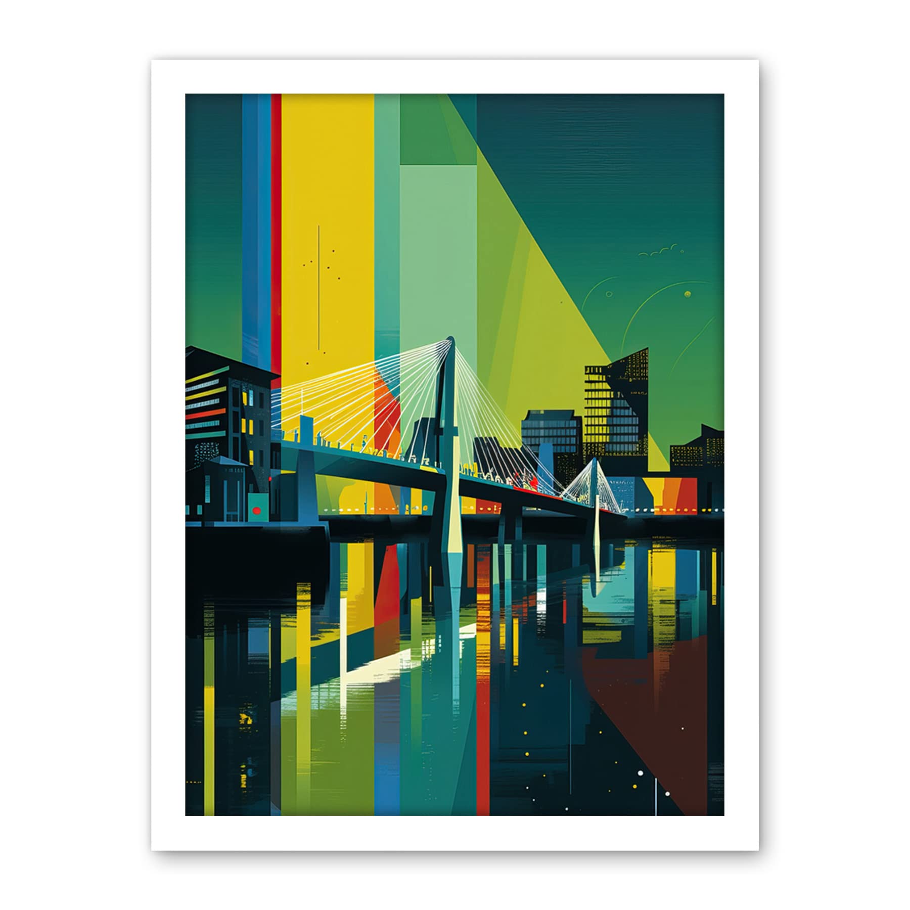 Artery8 Glasgow Bells Bridge Modern Geometric Cityscape Artwork Framed Wall Art Print 18X24 Inch