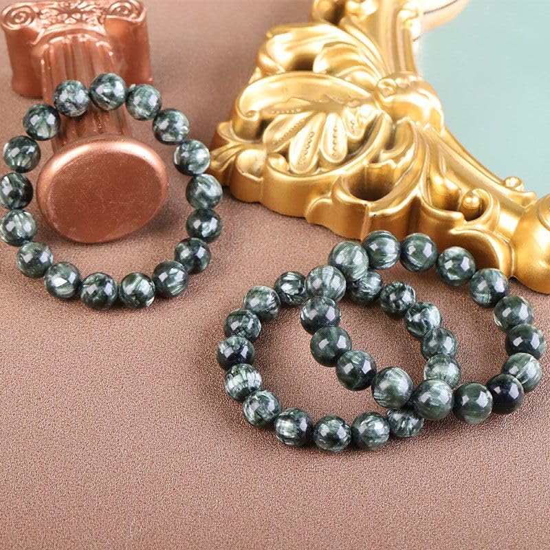 Pulsera de cristal de dragón verde natural, turquesa con un solo anillo, pulsera de cuentas redondas, temperamento de moda para parejas