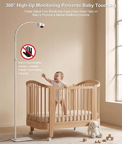 Miniatura 7 de Soporte de piso para monitor de bebé de altura ajustable de 82 pulgadas con cuello de cisne flexible, sin taladros y sin herramientas, base