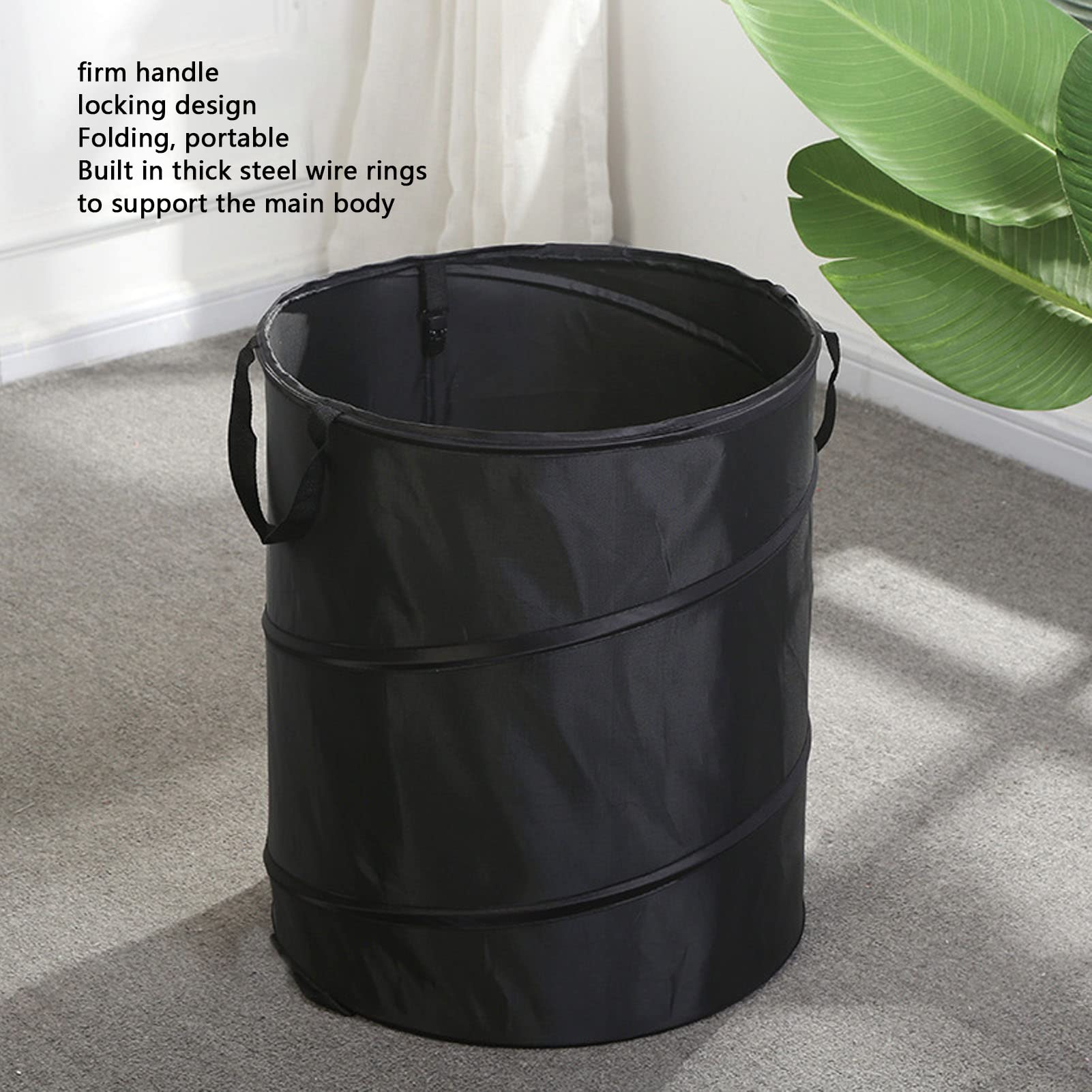 Pattumiera Pieghevole, Pattumiera da Campeggio Pieghevole Portatile in Tessuto Oxford Impermeabile, Borsa da Giardino per Bidone della Spazzatura per Giardino da Campeggio con Balcone(Nero)