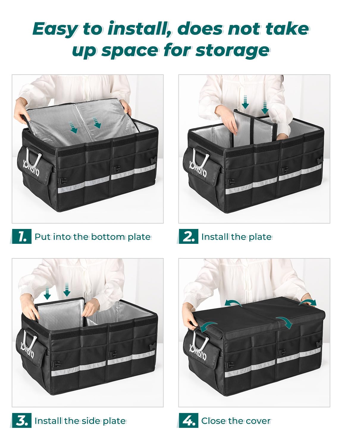 YOHOOLYO Car Trunk Organizer Cooler Bag Insulated Collapsible Trunk Organizer for SUV with Multi Compartments Lid