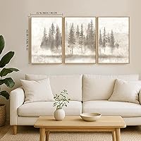 Vista 2 de Zessonic Arte abstracto de pino para pared, bosque de pinos nórdicos, obra de arte neutra brumosa, impresiones en lienzo enmarcadas de Wabi Sabi