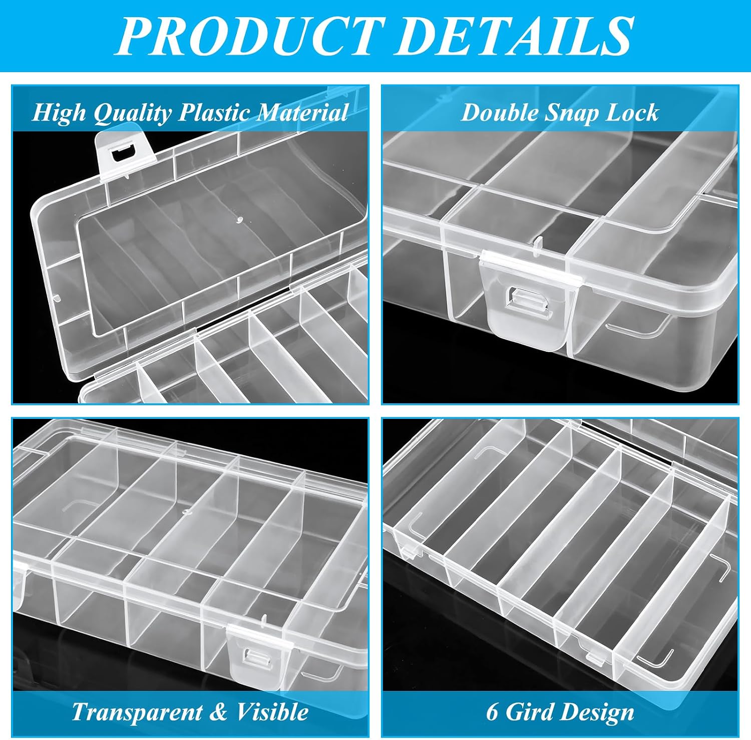 10 Pack 6 Grids Tackle Box Organizer, Clear Fishing Tackle Boxes, Clear Organizer Box with Dividers, Plastic Storage Organizer Container for Crafts, Beads, Earrings, Screws, Nail, Pins image 2