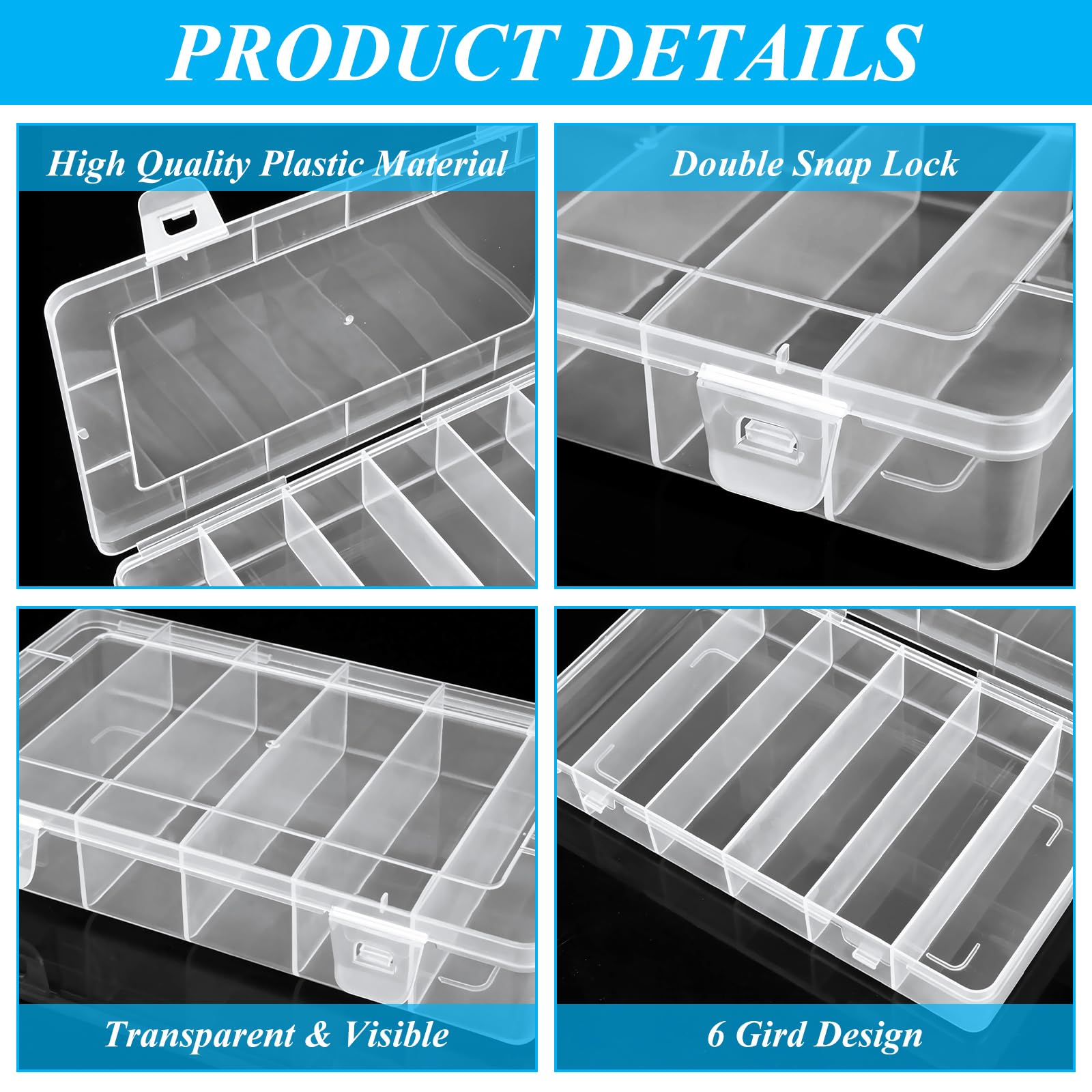 Paquete de 10 cajas organizadoras de aparejos de 6 rejillas, caja de almacenamiento de plástico transparente visible, caja organizadora de accesorios de joyería para manualidades, cuentas,