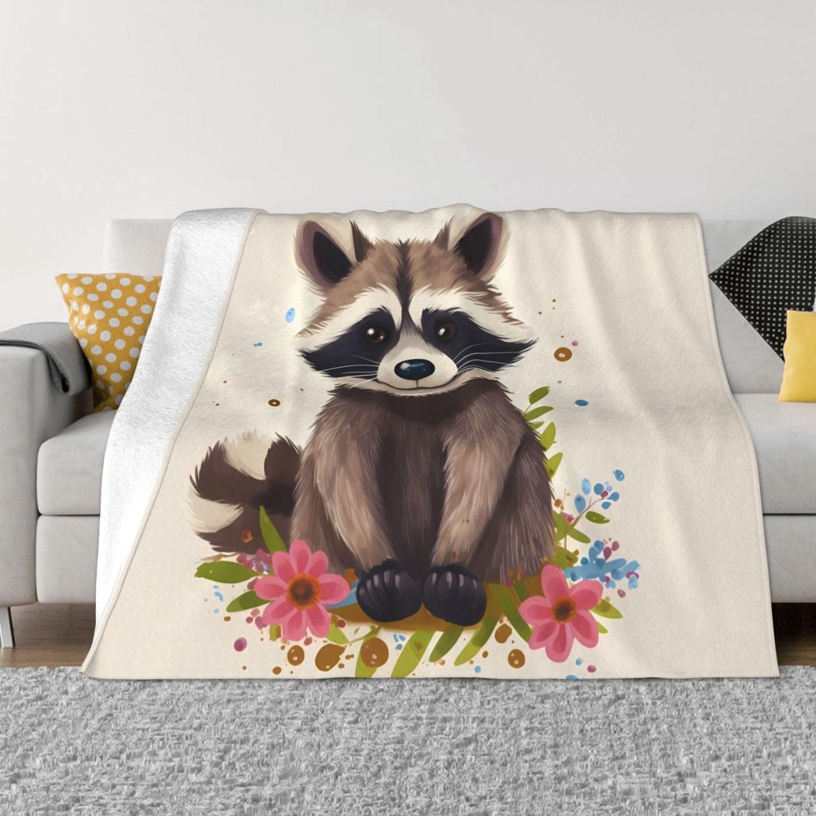 KLOPH Raccoon Throw Blanket 40"x30" Flannel Fluffy Warm Blanket for Couch, Reversible Plush Blankets for Bed, Comfy Fuzzy Blanket for Sofa, Plush Lightweight-Blankets for All Season