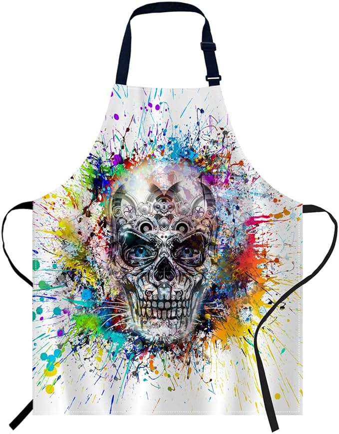 oFloral Skull Colorful Splash Apron Chefs Apron, Cooking and Baking Apron for Men and Women, Kitchen Aprons, Butchers Apron, BBQ & Catering Bibs