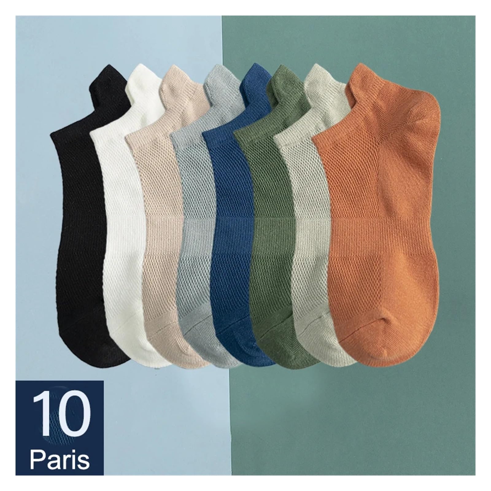 Socquettes Homme Lot de 10 paires chaussettes invisibles for homme, couleur unie, décontractées, en maille, confortables, respirantes et douces