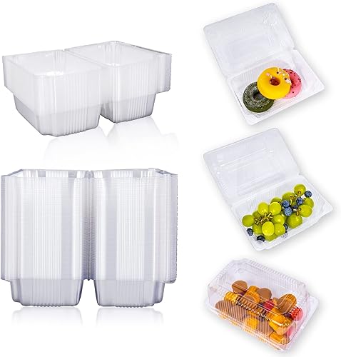 HIQQUGU Recipientes desechables de plástico para llevar con tapas transparentes, cajas de comida cuadradas con bisagras para llevar, caja de concha