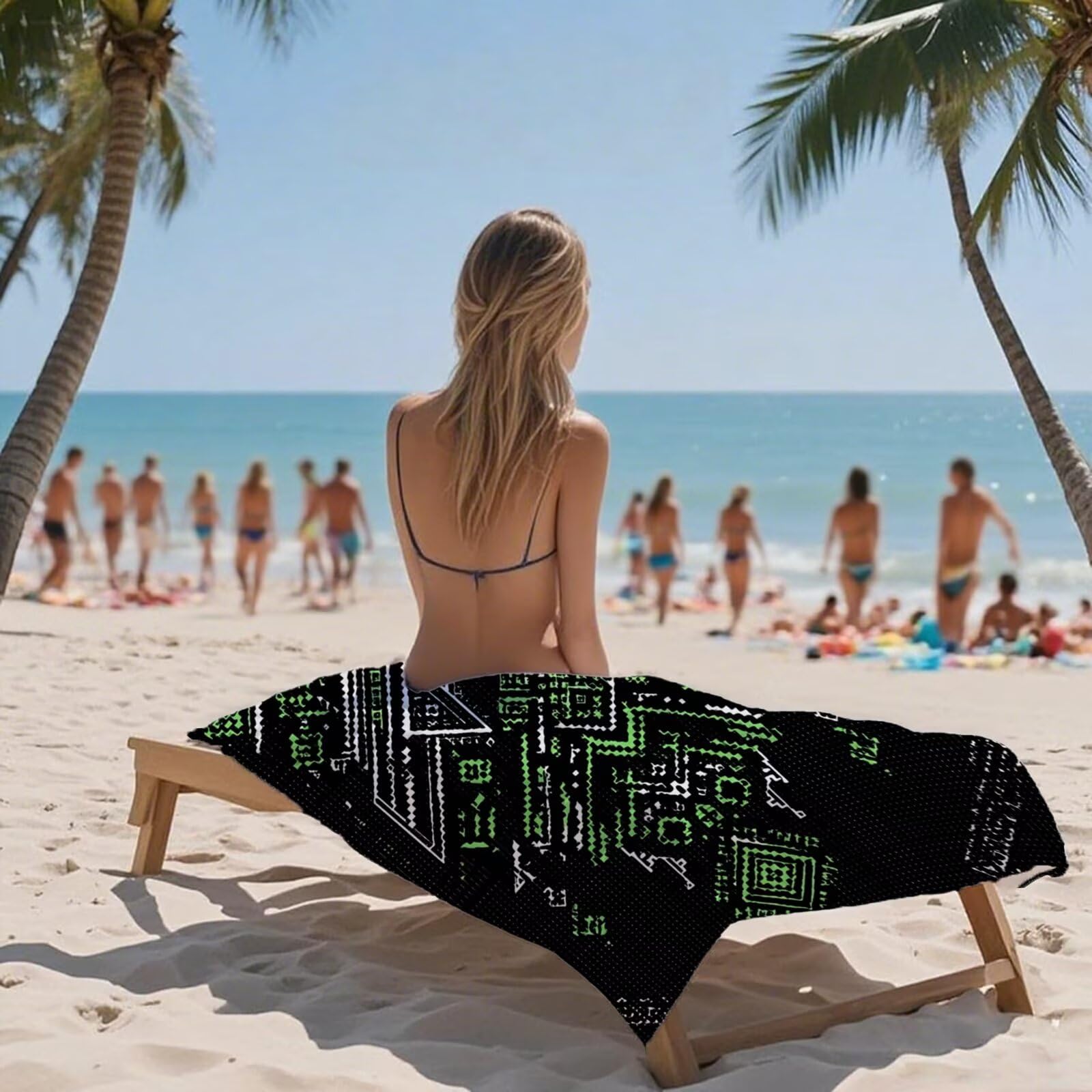 Ręcznik plażowy, geometryczny ręcznik z mikrofibry, czarny, duży 200 x 100 cm, ręcznik do sauny, 2 sztuki, koc plażowy, bez piasku, super chłonny ręcznik sportowy, ręcznik do pływania, na plażę