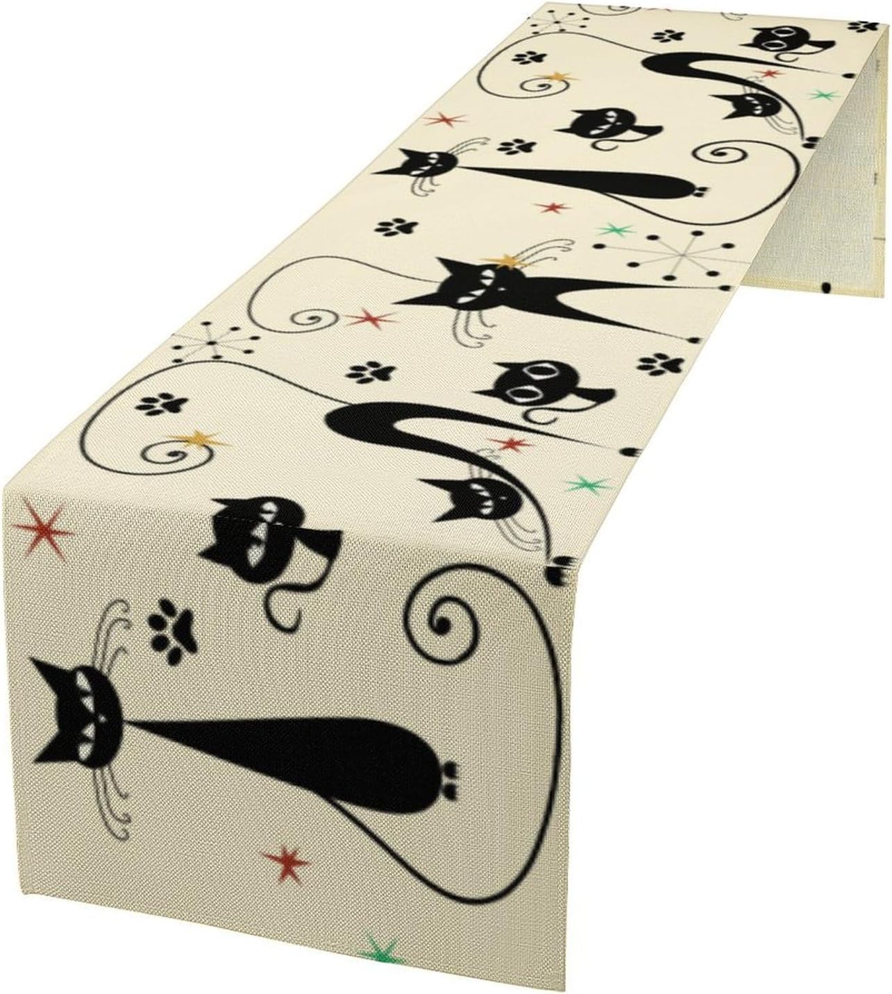 Mid Century Table Runner Minimalist Funny Black Cat Claws Retro Abstract Geometric 1950s Vintage Table Runner for Kitchen Party Holiday Dinner, 13x90 Inch