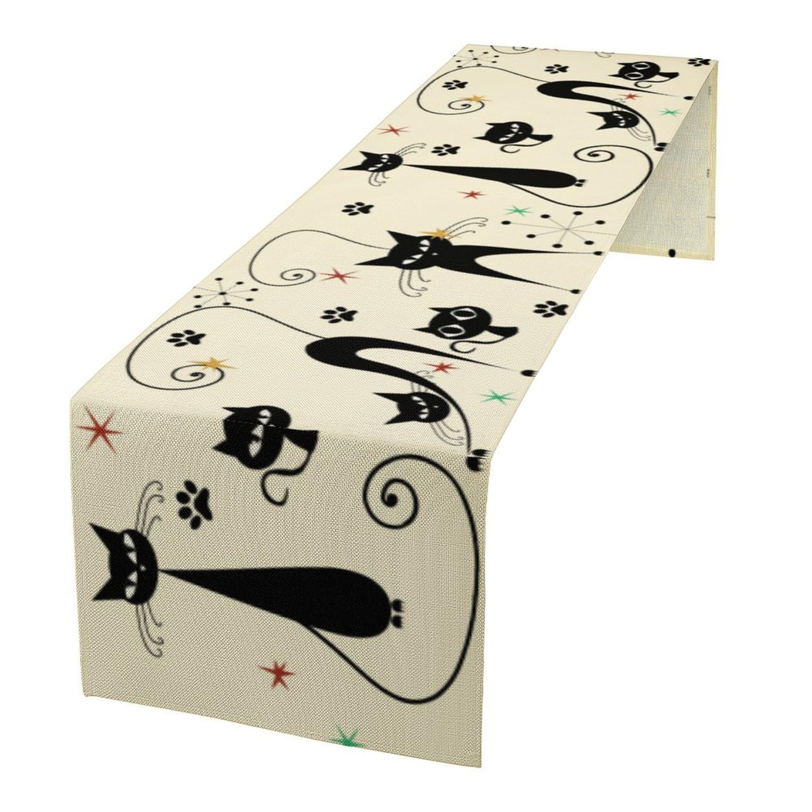 ShiTingYu Mid Century Table Runner Minimalist Funny Black Cat Claws Retro Abstract Geometric 1950s Vintage Table Runner for Kitchen Party Holiday Dinner, 13x90 Inch