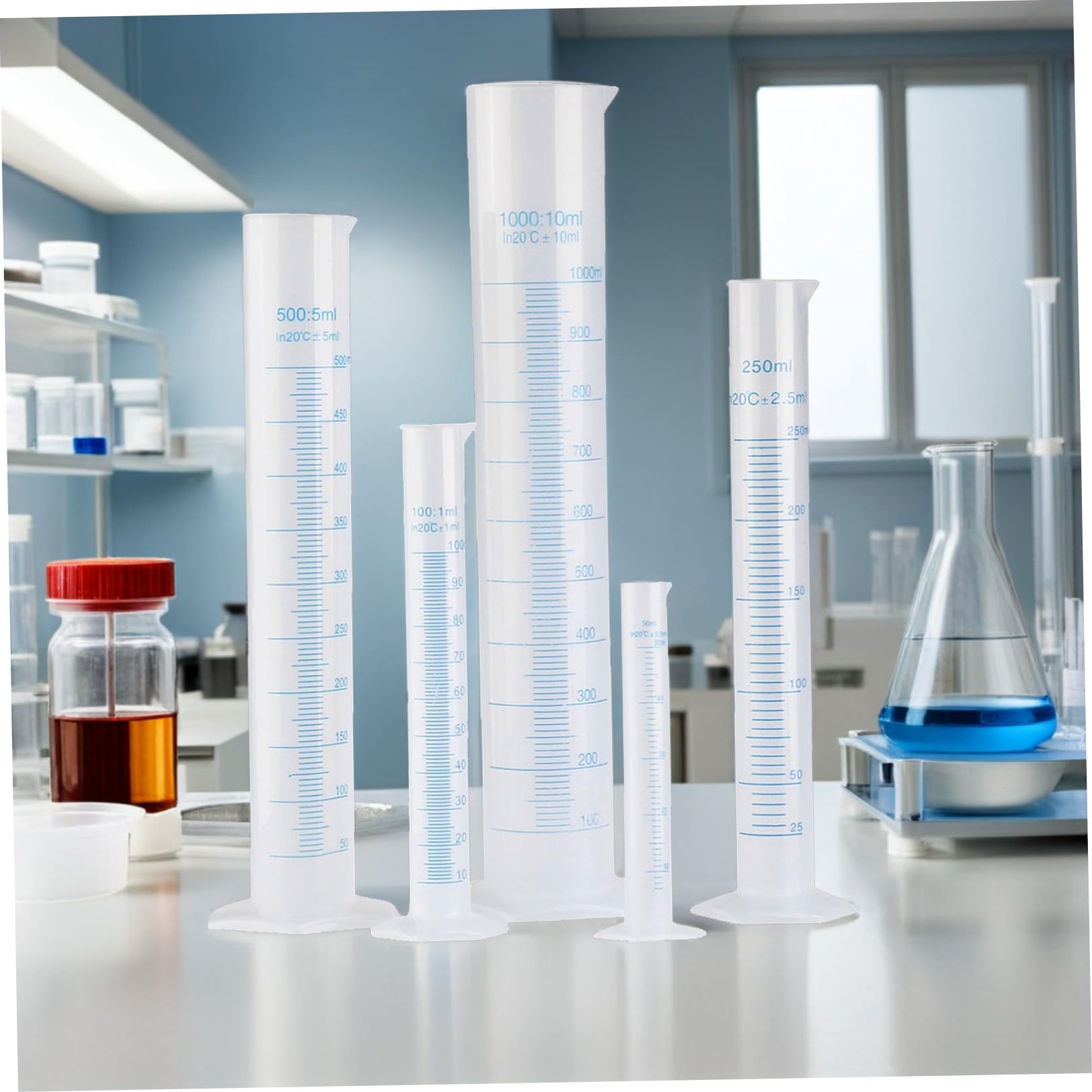 5 Stück Messzylinder aus Kunststoff mit Skala 50 1000 Ml Laborzylinder mit Sechseckiger Basis Stabiler Kunststoff Messbecher für Küche Schule und Labor