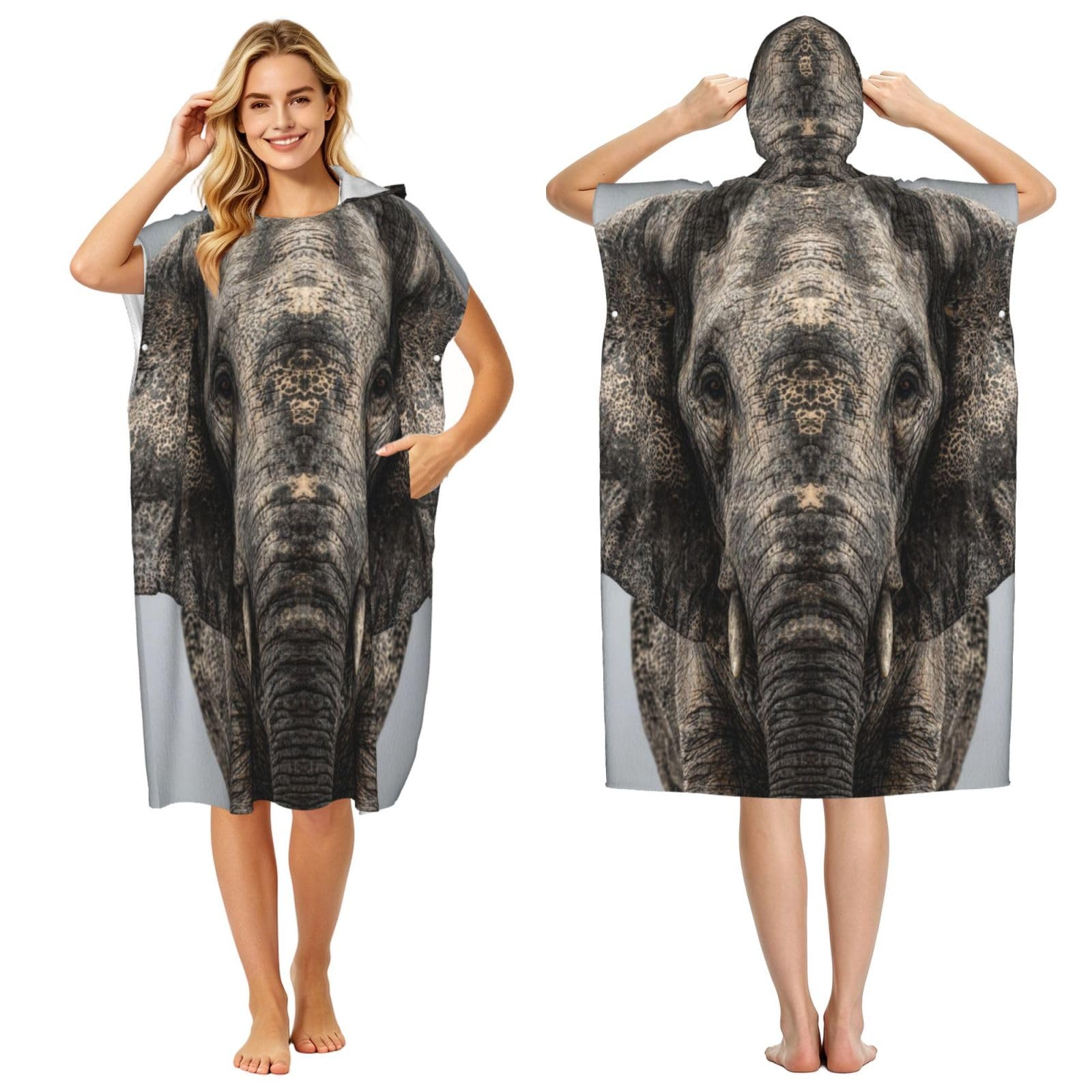 KLGRTJHK The Old Elephant Adult Hooded Beach Poncho Towel 43"X35"
