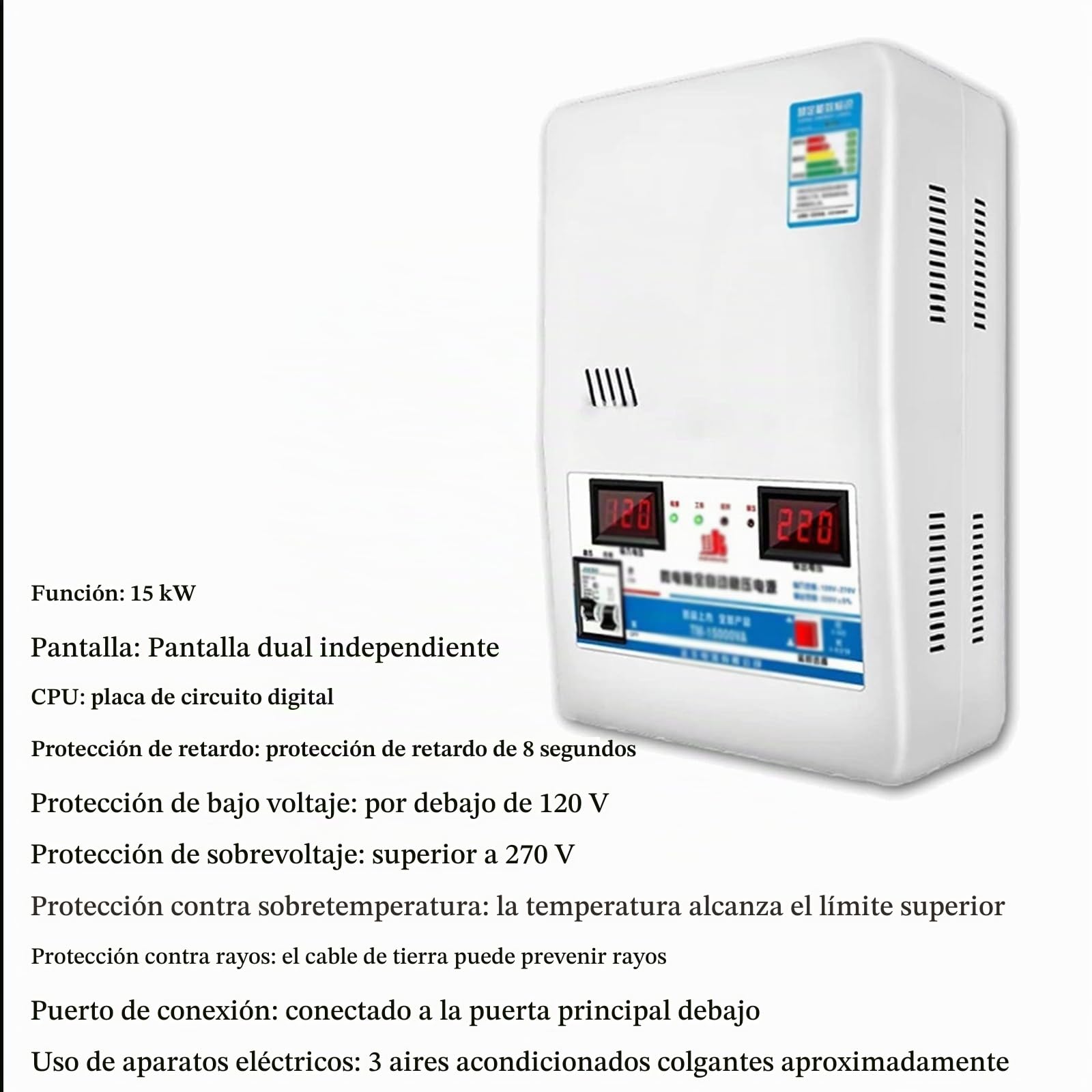 Estabilizador de alimentación doméstico 220v Montaje en Pared para Uso doméstico 15000W Protección contra sobretensiones Estabilizador de tensión CA pequeño