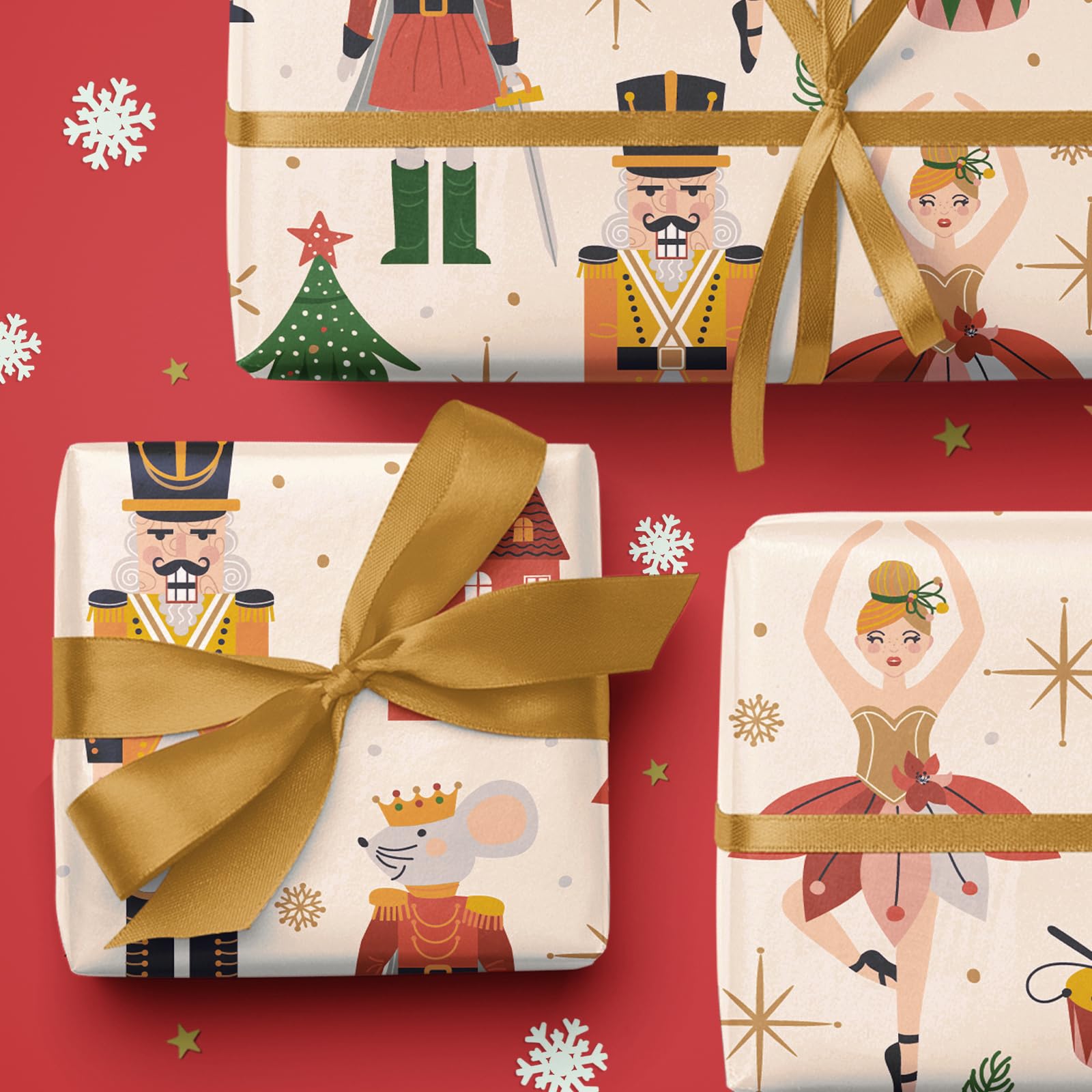 WRAPAHOLIC Papier cadeau de Noël kraft – Mini rouleau – 43,2 cm x 10 m – Motif Casse-noisette blanc pour Noël, vacances, fête