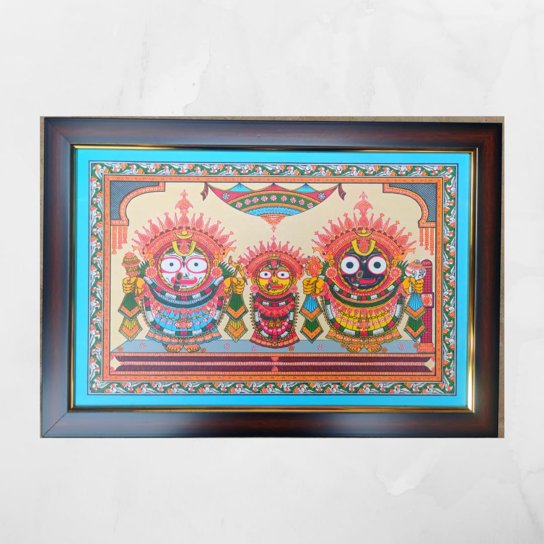 Bhumee Creations Divine Suna Besa Look Painting: Lord Jagannath, Goddess Subhadra, Lord Balabhadra | 11 * 17 inches
