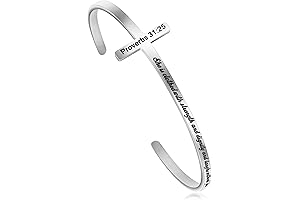 Memgift Christian Jewelry, Inspirational Bible Verse Cuff Bangle, Religious Jewelry Gifts for Women