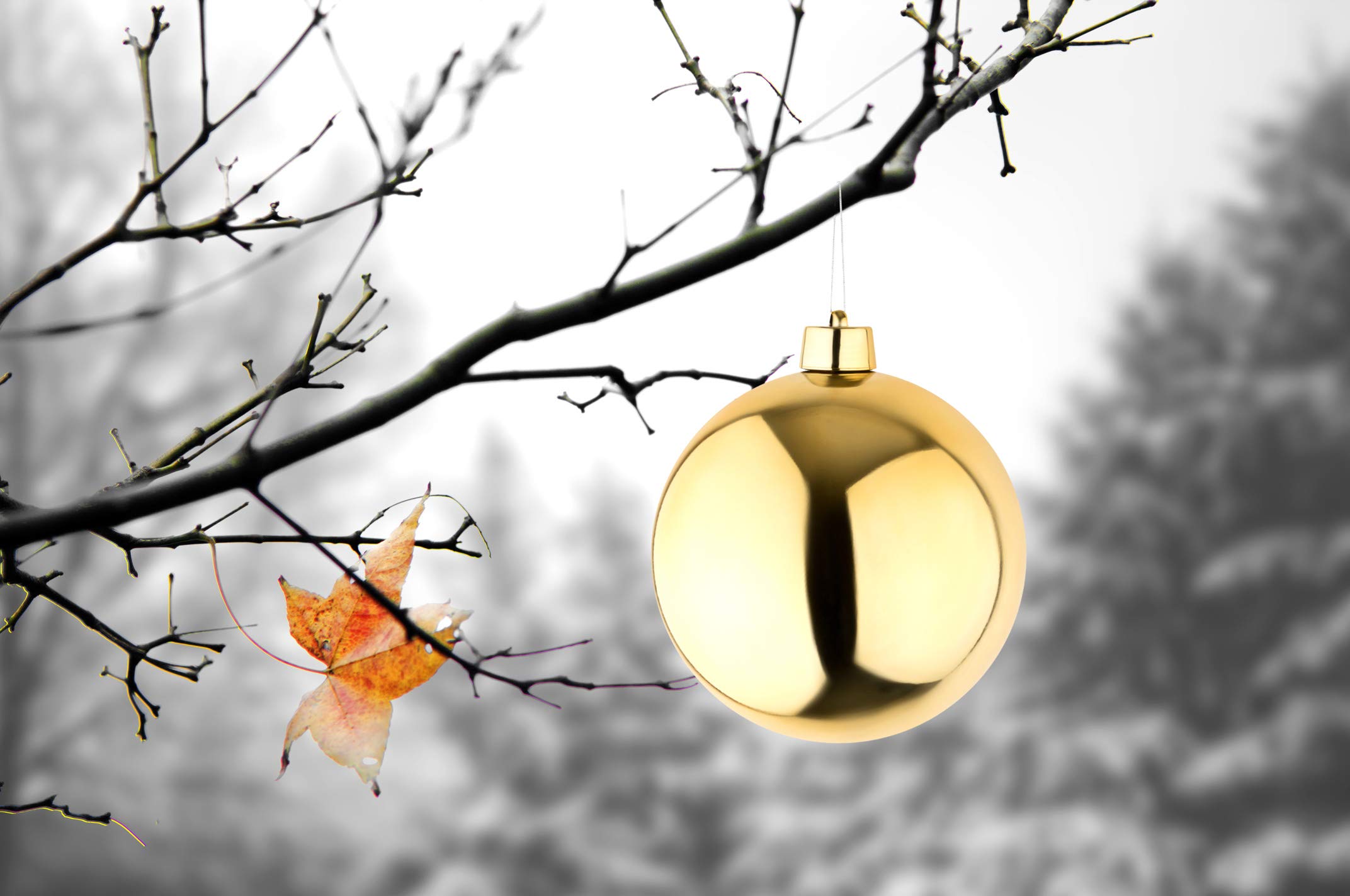 4 Grandes Boules de Sapin de Noël dorées Brillantes de 25 cm de diamètre. De Haute qualité pour l'intérieur et résistante aux intempéries pour l'extérieur, avec Un Anneau métallique
