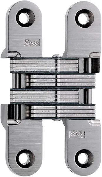 SOSS 212 Zinc Invisible Hinge with Holes for Wood or Metal Applications, Mortise Mounting, Satin Nickel Exterior Finish