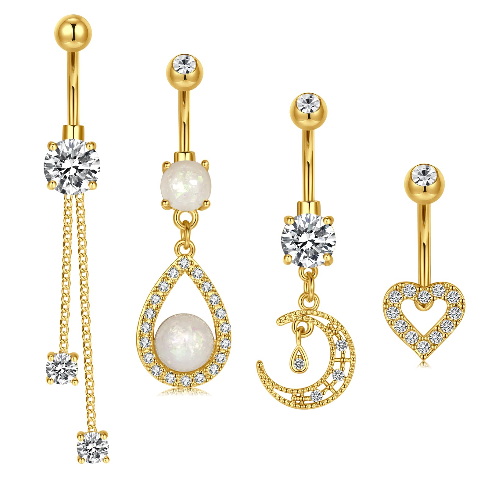 QWALITBelly Button Ring Silver Gold Belly Rings for Women Dangle Belly Button Rings Surgical Steel Belly Ring Dangling Clicker Belly Button Ring Simple Belly Piercing Belly Button Piercing Jewelry Navel Rings for Women