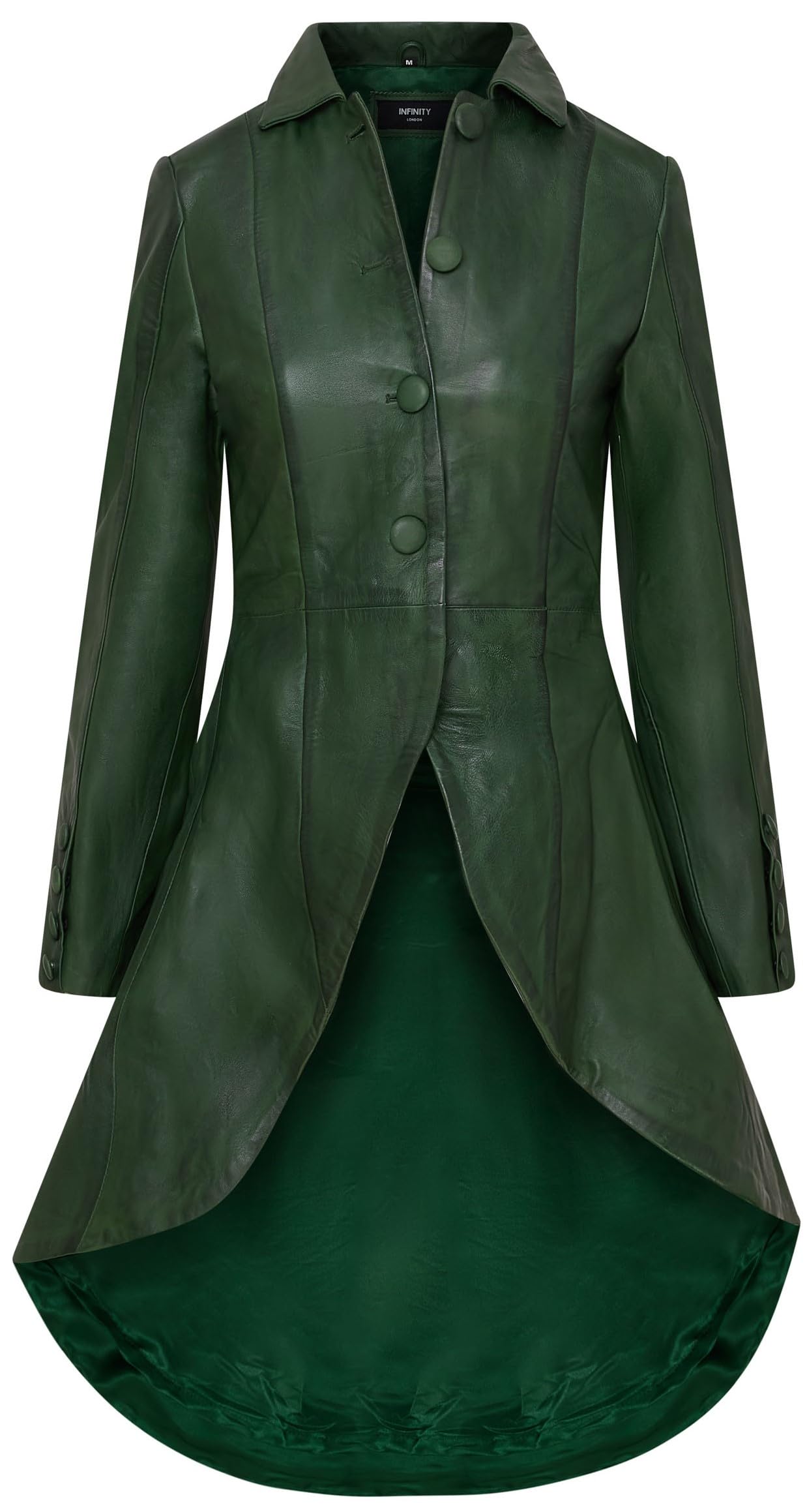 Infinity Leather Women's Green Gothic Full Length Leather Coat Victorian Flare Goth Punk