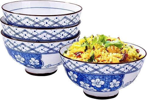 Juego de 4 cuencos chinos especiales de arroz azul y blanco para sushi adecuados para sopa