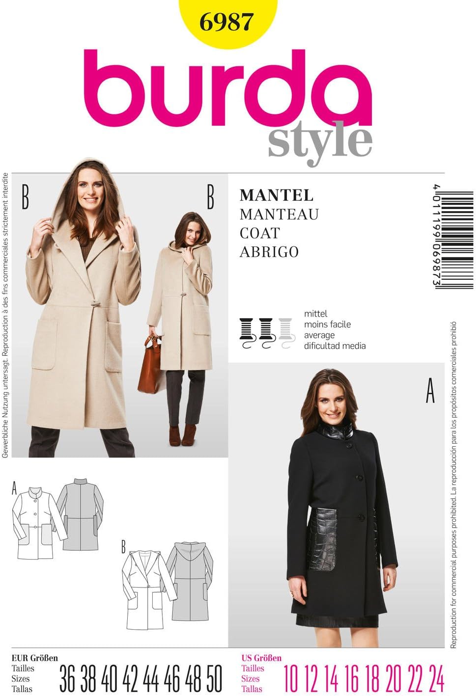 Burda Sewing Pattern 6987, Burda Style Coat