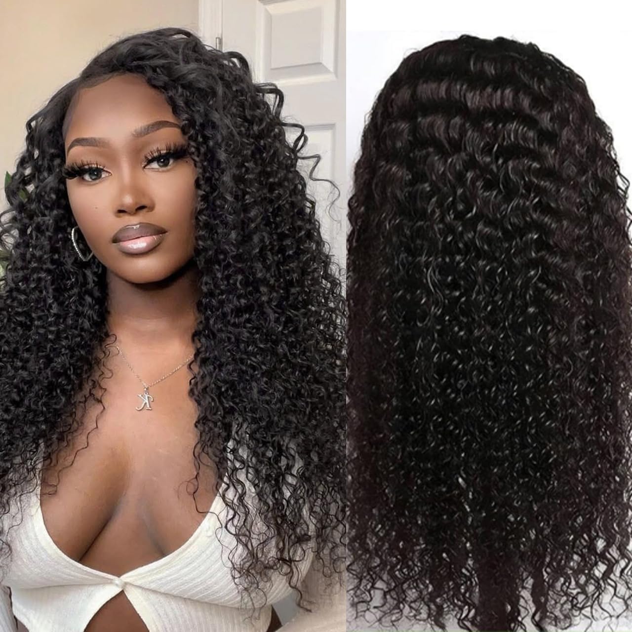 30 Inch 13x6 Deep Wave Lace Front Wigs Human Hair Pre Plucked 200% Density Deep Curly Human Hair Wig for Black Women Free Part Deep Wave HD Transparent Lace Frontal Wigs Human Hair