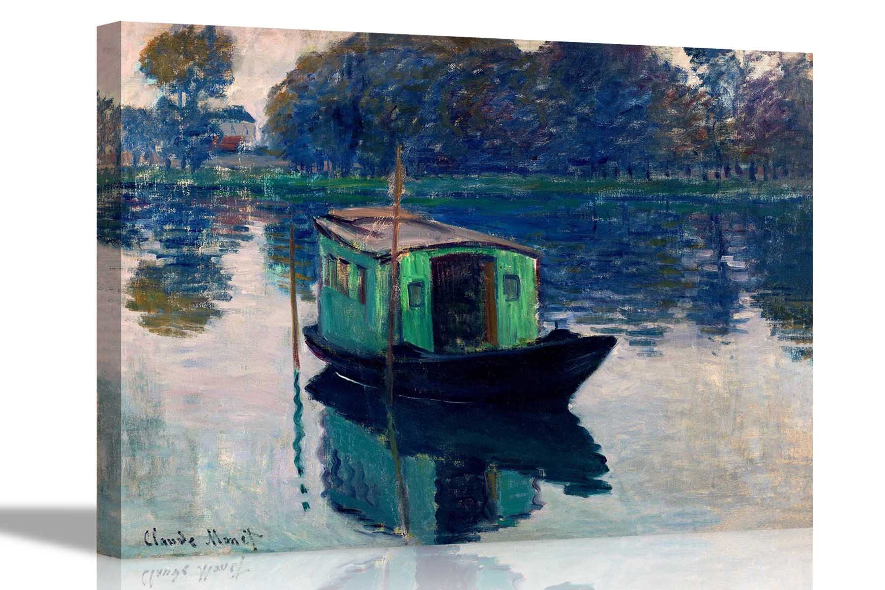 Artley Prints Monet's Studio Boat By Claude Monet Canvas Art Pictures Framed Hanging Stretched Wallart Bedroom Living Room Modern Artwork 40 X 30Cm (16 X 12 Inches)