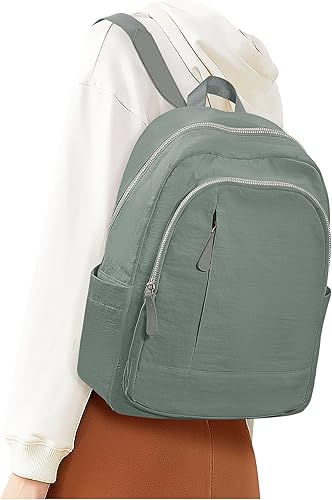 Mini mochila para mujer, tamaño mediano, pequeña, negra, mochila de viaje, mochila universitaria, A-gris verde, Compacto