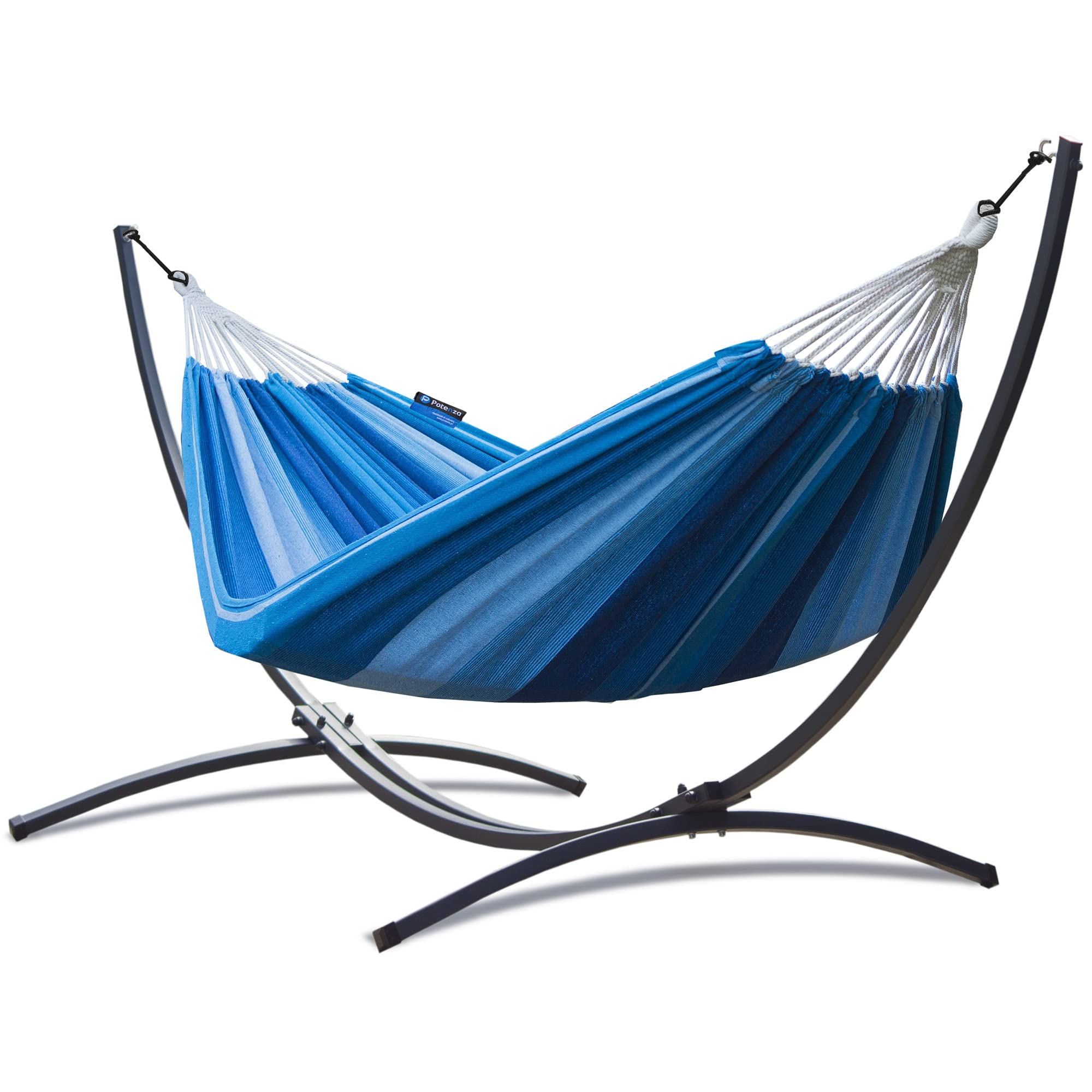 Potenza Hängematte mit Indela Gestell – 120 kg für 1 Personen I Hängematte- 200x100, 120 kg (Blau, Basic Gestell Graphit) Garten