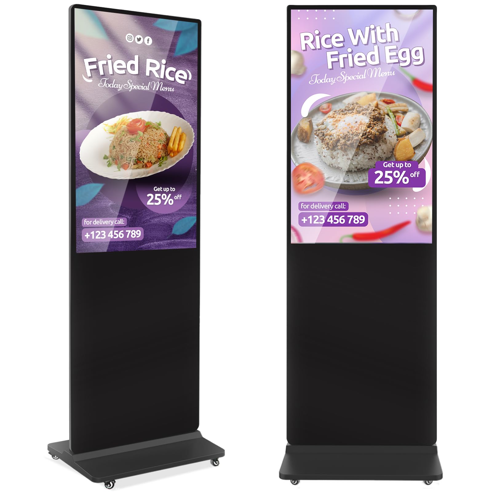 43 inch Indoor Digital Signage LCD Screen IPS Floor Standing Digital Kiosks Interactive Displays with WiFi HDMI/USB Input Auto AD Player, Android OS Black