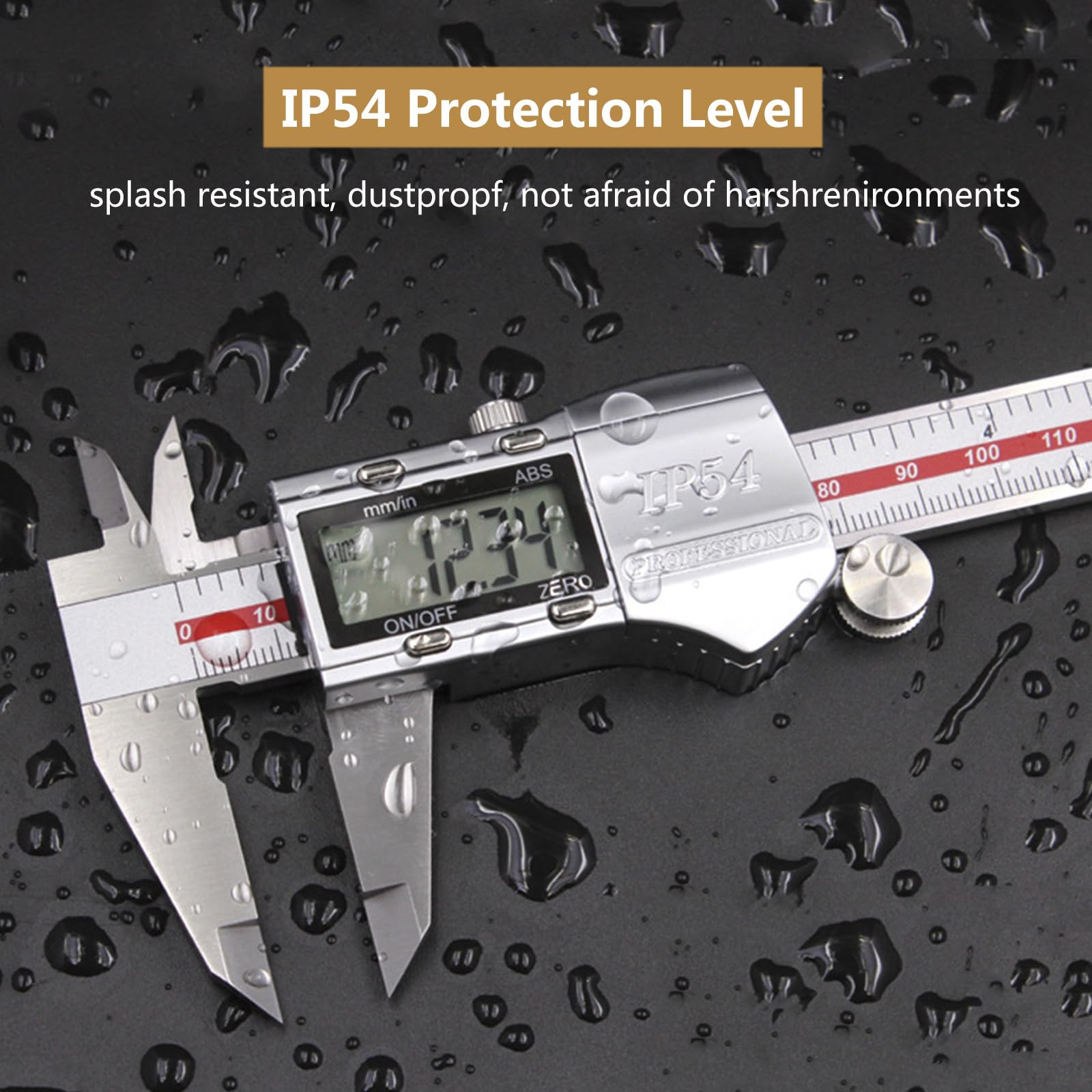 Calibre Digital IP54 Impermeable, Pie de Rey Digital de Acero Inoxidable con Pantalla LCD, Profesional Calibrador Vernier para Carpintería/Joyería/Impresión 3D,150mm/6in