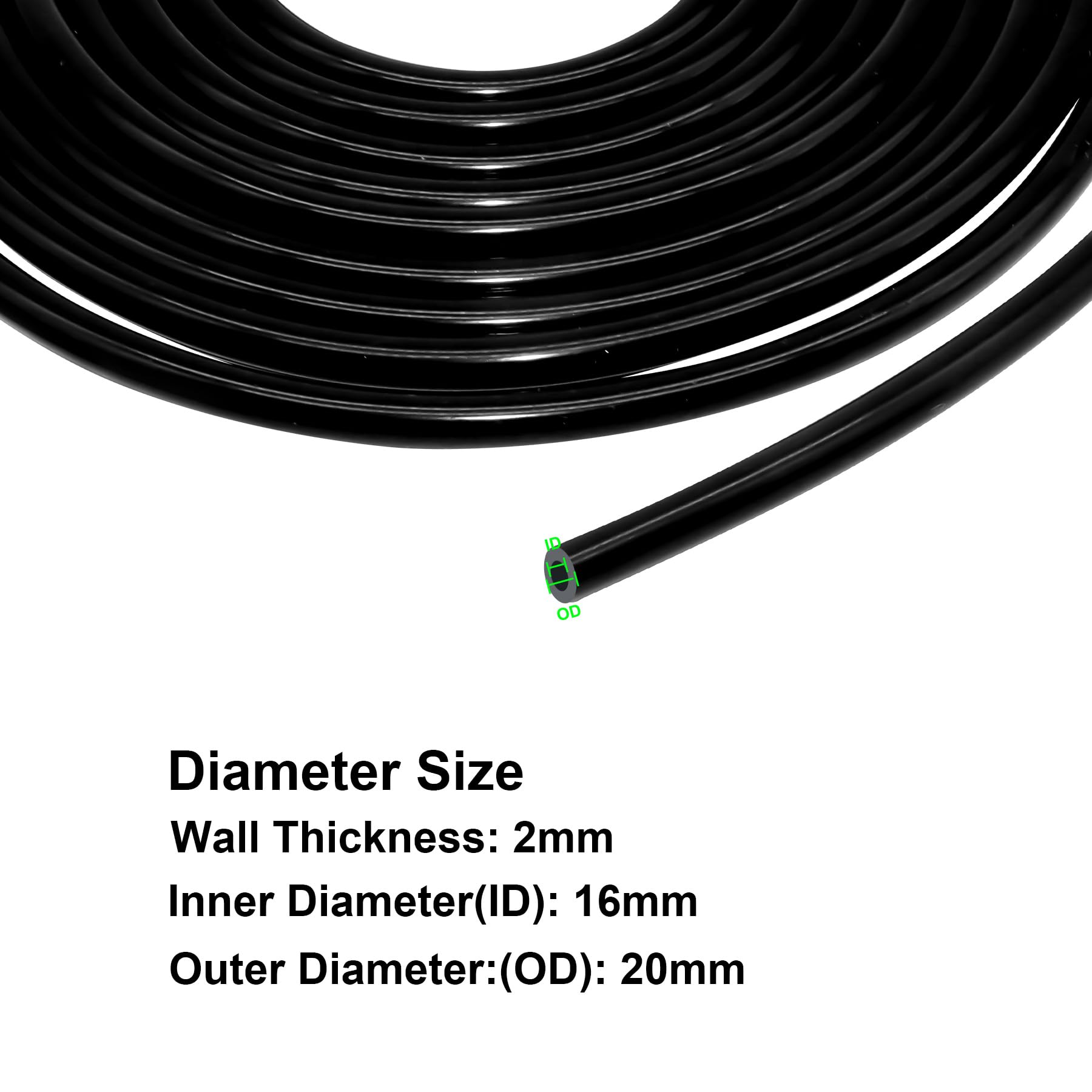 Flexibler Silikonschlauch, 16 mm ID x 20 mm Außendurchmesser, 7 m Länge Silikonschlauch für Aquariumpumpen und Luftschläuche, Schwarz