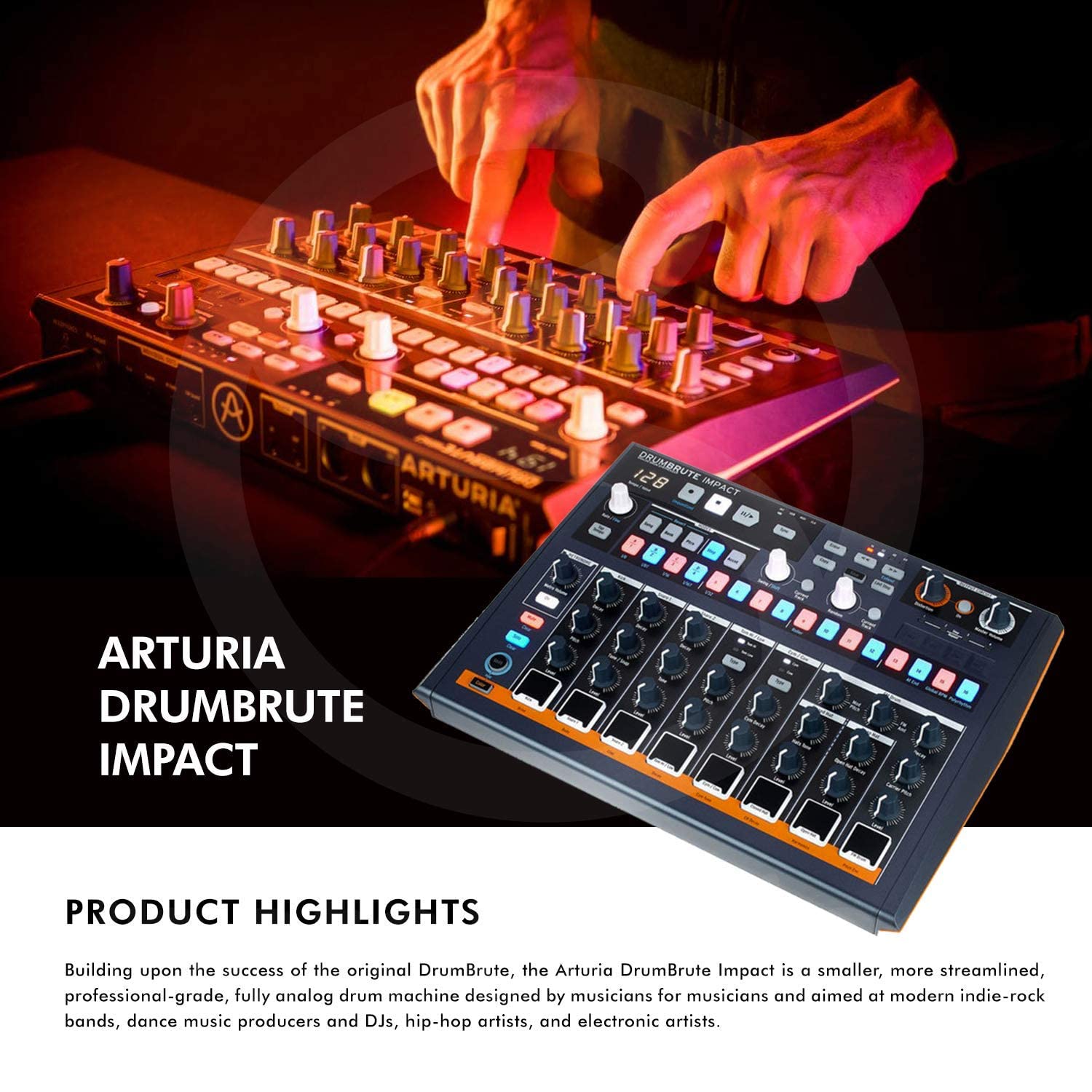 Arturia DrumBrute Impact Analog Drum Machine with Headphones and Accessory Bundle