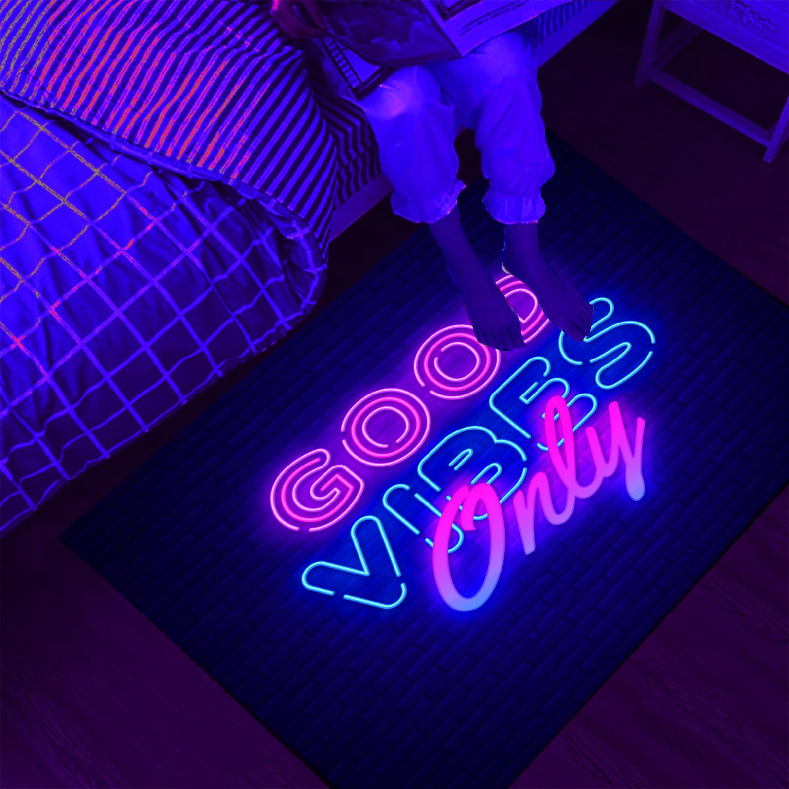 Manicer Tapete de área neon, Blacklight Good Vibes Only UV Reativo