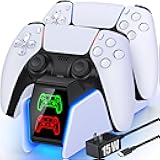 PS5 Controller Charger Station for PlayStation 5 Controllers with LED Light Dual Stand Charger Dock, PS5 Controller Charging Station Accessories for PlayStation 5 Storage Kit with AC Adapter