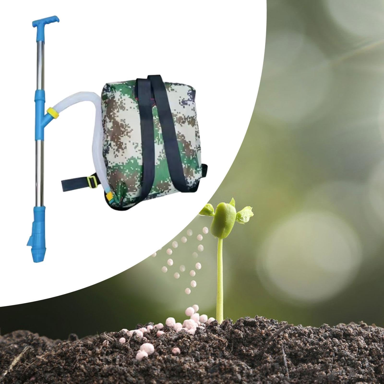 perfk Épandeur d'engrais granulaire portatif, Sac à Dos, Distributeur d'engrais de Jardinage pour légumes de maïs, Acier Inoxydable Bleu