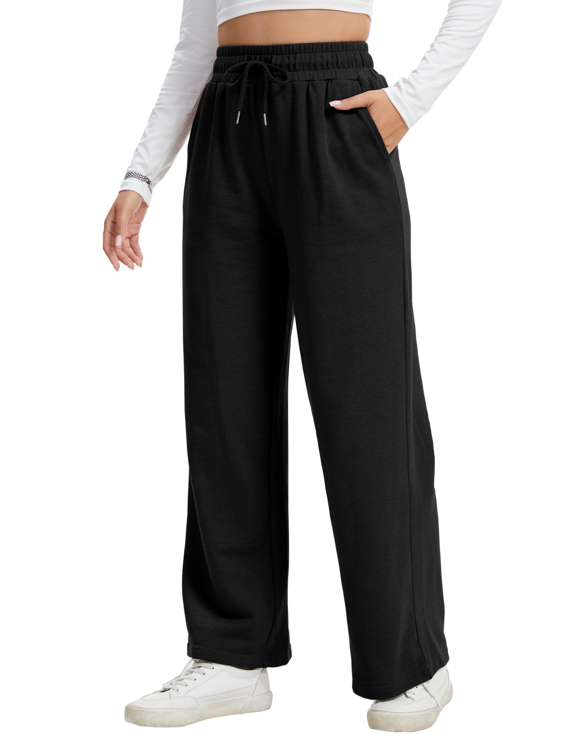 ANTLOOWW Jogginghose Damen,Lang High Waist Trainingshose Baggy Freizeithose Kordelzug Sporthose Gerade Hose Sweatpants mit Taschen