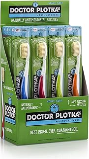 MOUTHWATCHERS Dr Plotkas Extra Soft Flossing Toothbrush Manual Soft Toothbrush for Adults, Ultra Clean Toothbrush, Good for Sensitive Teeth and Gums, 20 Count Box