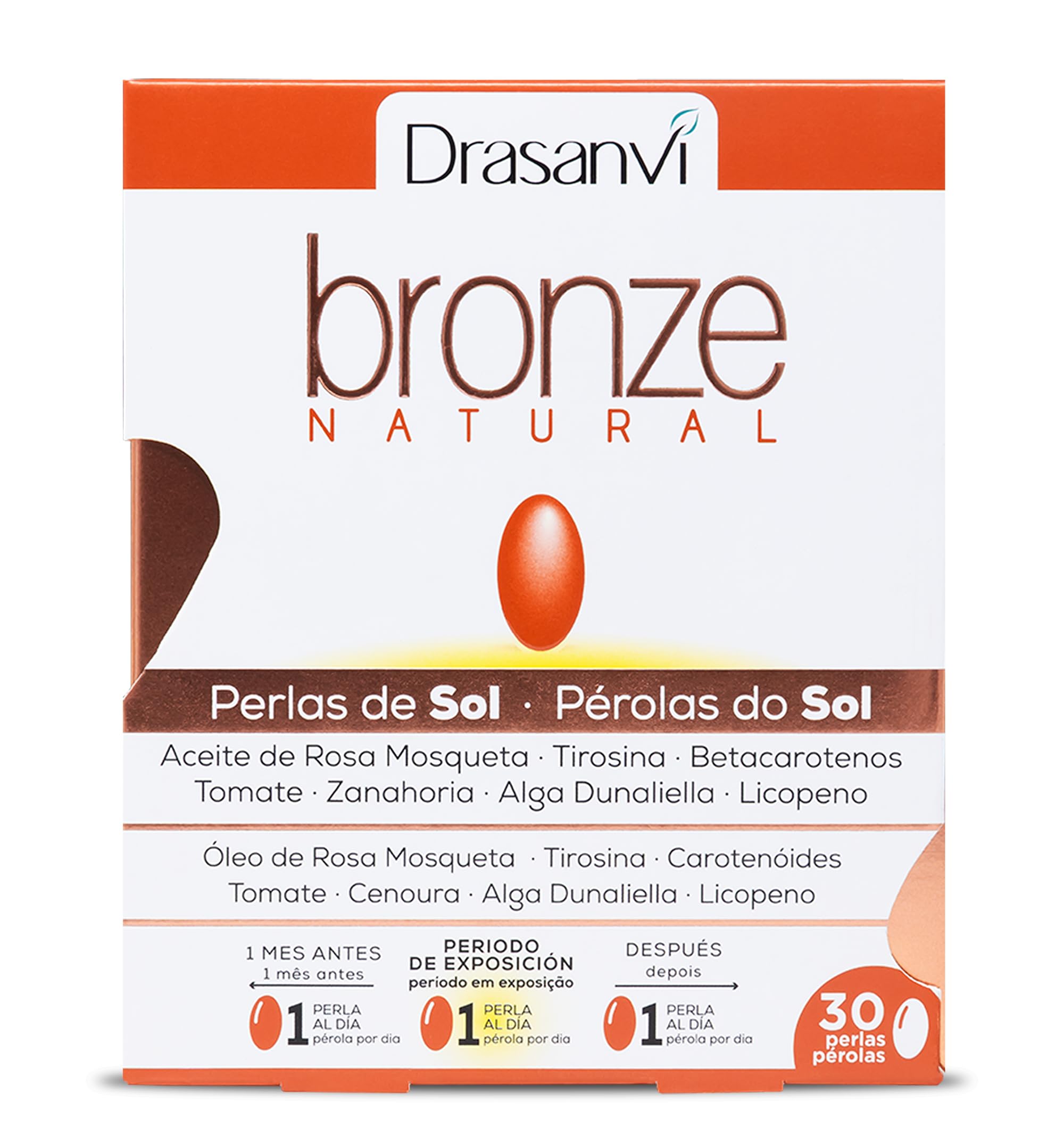 DRASANVI Acelerador de bronceado Betacarotenos Protege la Piel UVA Previene Envejecimiento Rosa de Mosqueta Tomate Zanahoria Alga Dunaliella Vitamina E Licopeno Luteína 30 días