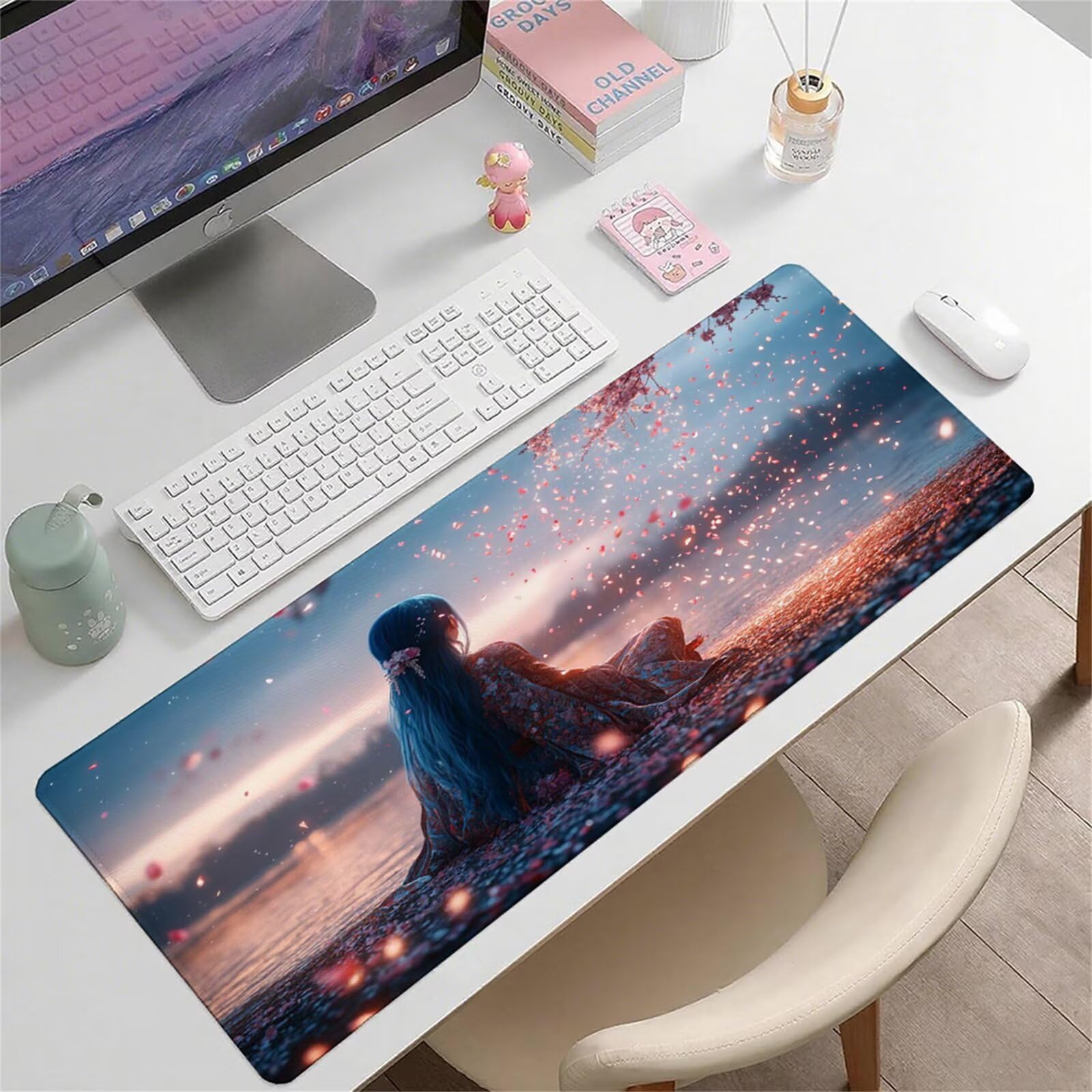 Różowa podkładka pod mysz XXL 1200 x 600 x 3 mm krajobraz pod ręką akcesoria biurowe antypoślizgowa gumowa podstawa i zszyte krawędzie podkładka pod mysz dla graczy do dekoracji biura dekoracyjnego