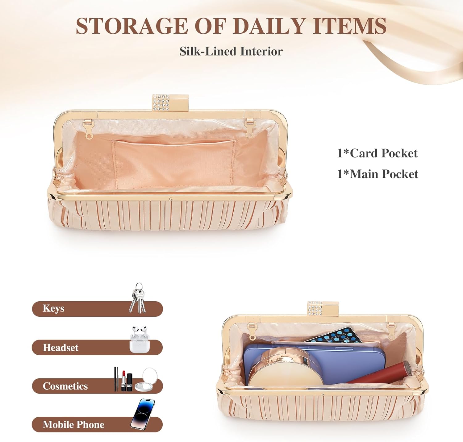 UBAYMAX Clutch Purses for Women Formal Evening Bag Elegant Pleated Satin Evening Clutch Handbags for Prom Party Wedding