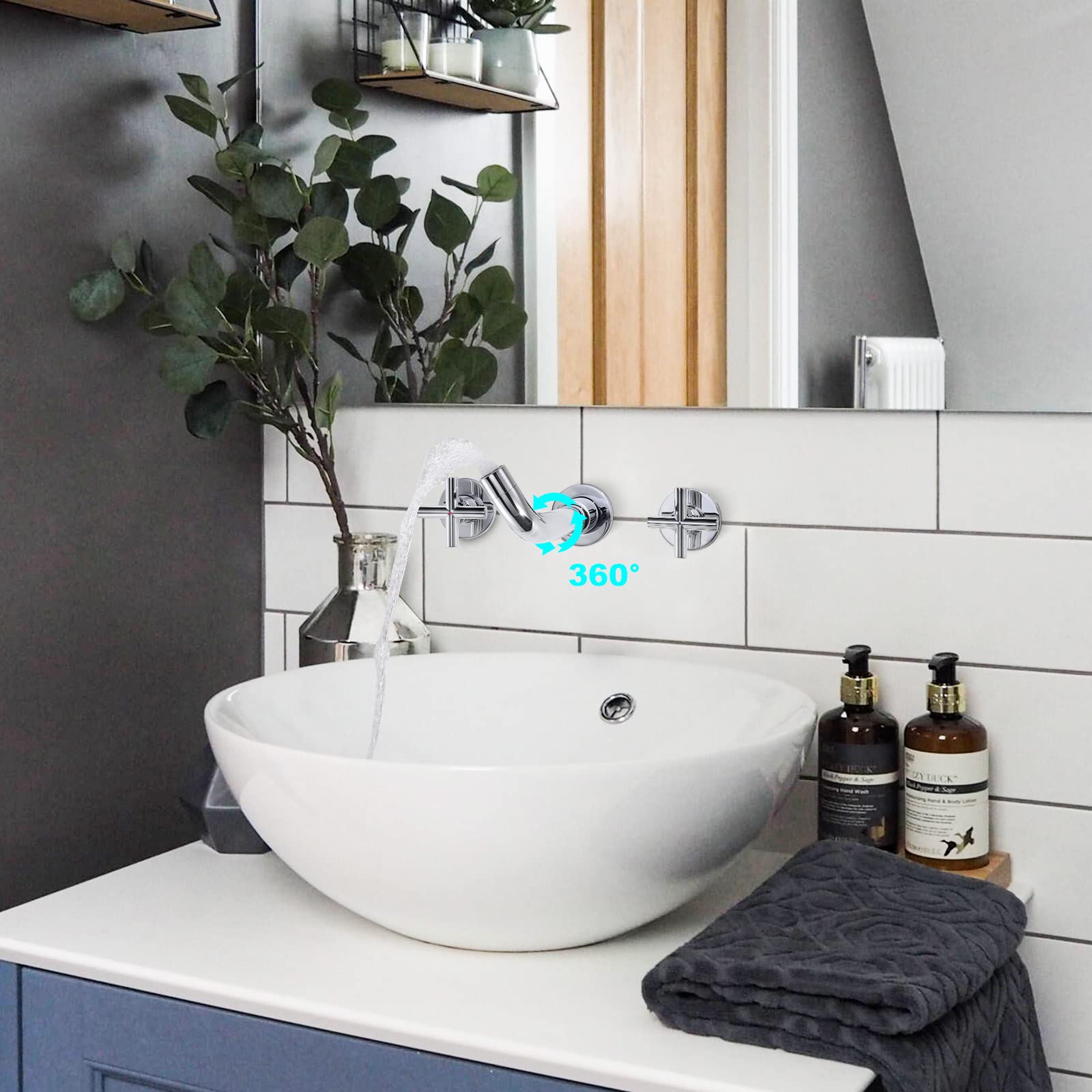 ARCORA - Grifo de baño cromado para fregadero de baño, 2 asas, con válvula incluida