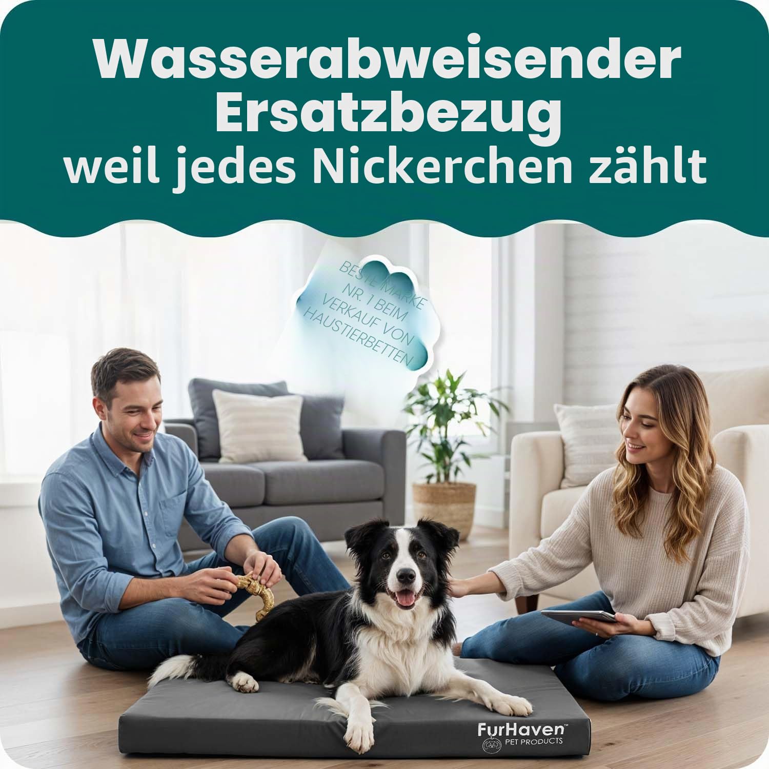 Furhaven Wasserabweisender Ersatzbezug für Hundebett, für drinnen und draußen, Logo-Druck, Steingrau, Größe L